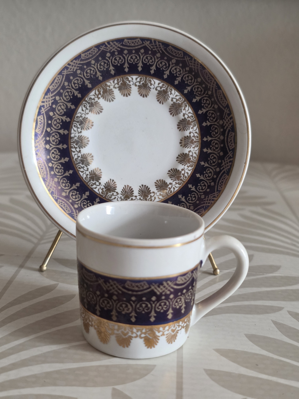 Pomerode Leart Brazil Navy Blue And Gold "Demitasse" Esspresso Cup & Saucer Set